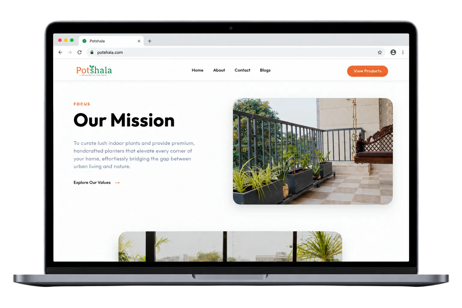 Potshala Website - Brand Mission and Living Space Values